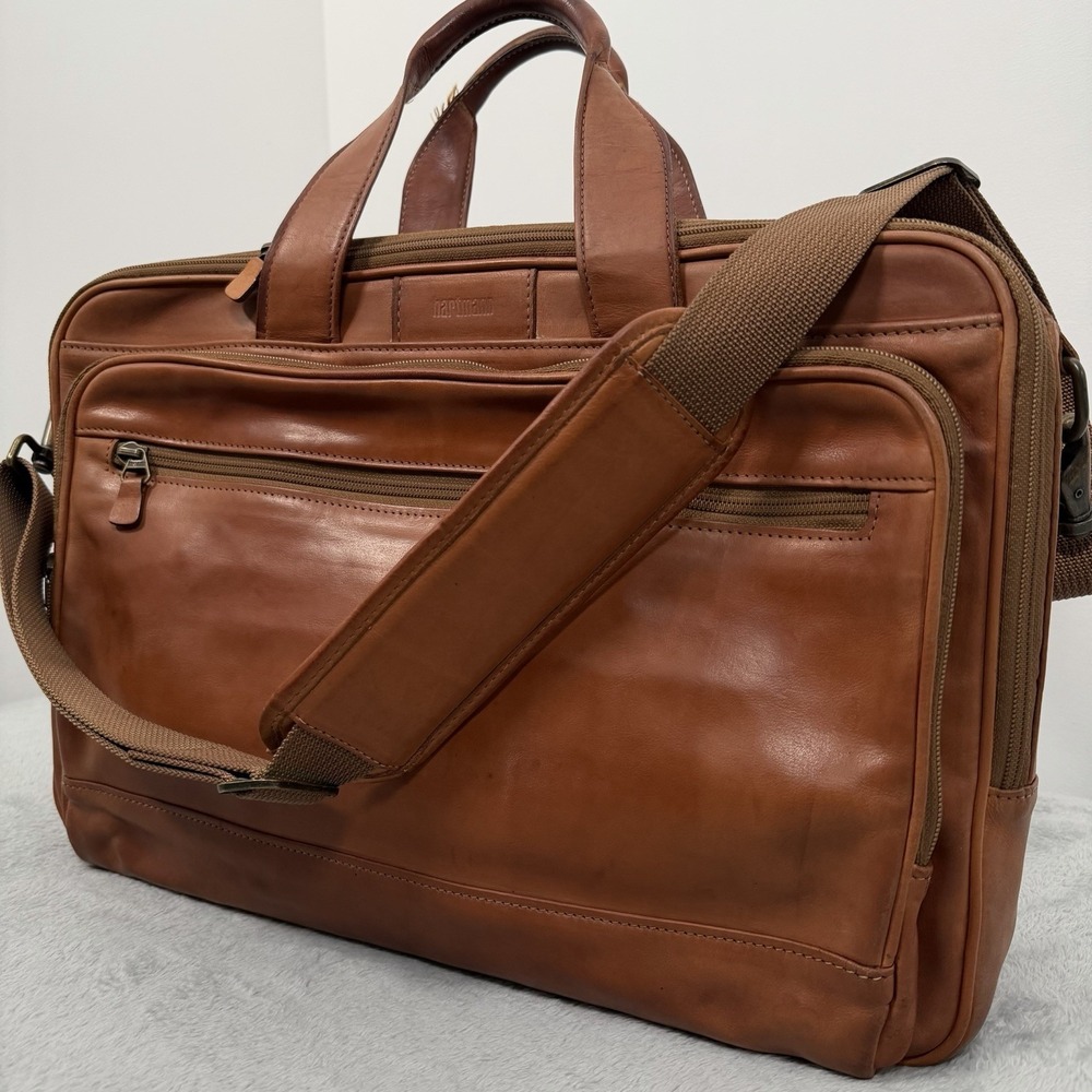 Vintage Hartmann Full Grain Leather Briefcase Laptop Bag Tan Cognac Expandable